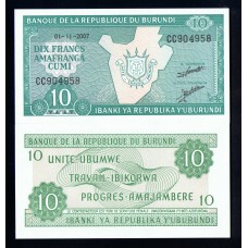 Бурунди 10 франков 2007 г.