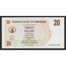 Зимбабве 20 долларов 2007г.  
