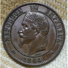  Франция  10 сантимов 1864г.