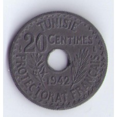 Тунис 20 сантимов 1942г. Цинк. 